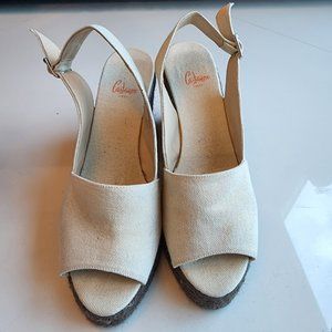 CASTANER Womens Open Toe Platform Canvas Wedge Espadrilles Size 37